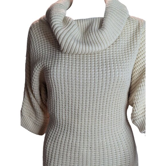 Per Se Casual Luxe Women's Cream Waffle Knit Cowl Neck Wool/Silk Sweater Sz S - Picture 3 of 11